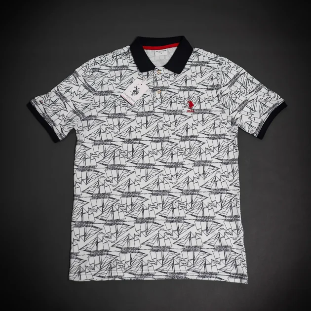U.S. POLO ASSN BLANC AVEC COL NOIR - Gentel Grab الجزائر