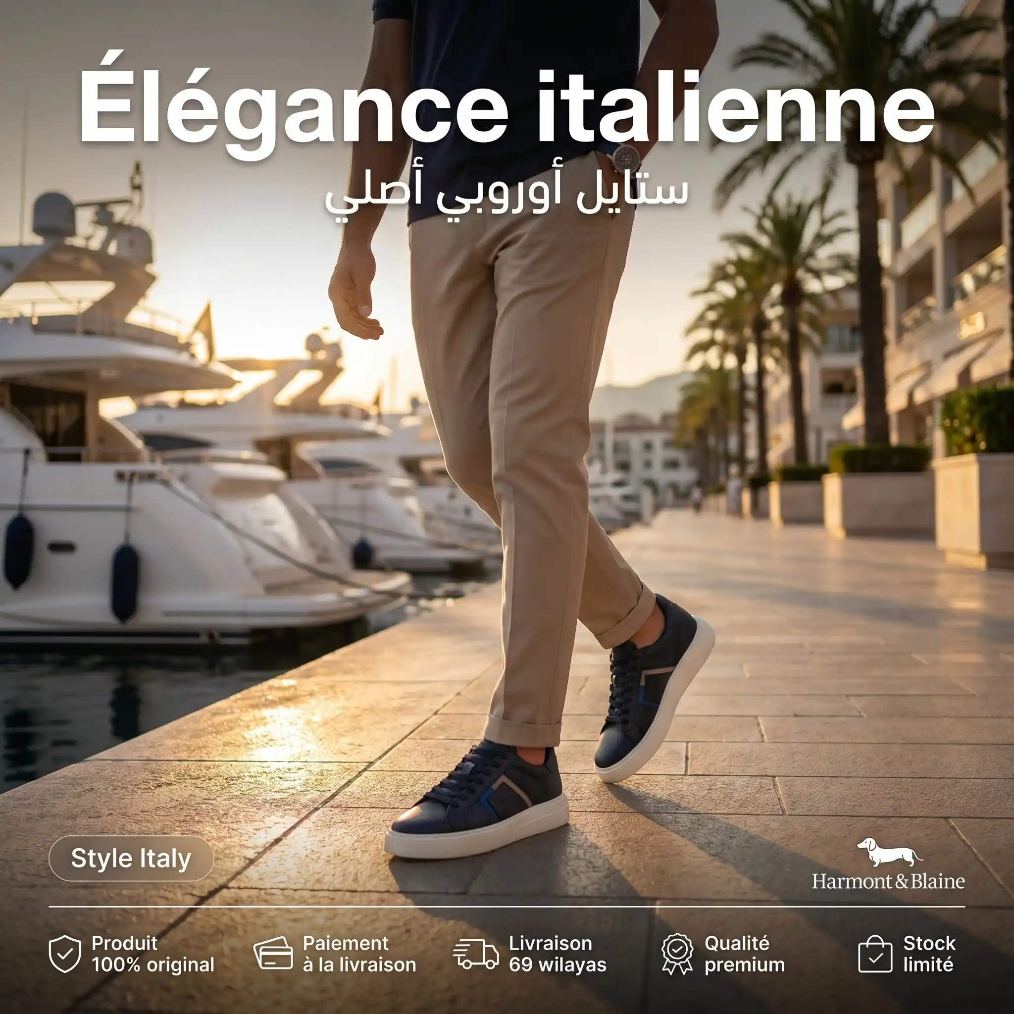 Harmont and Blaine Blue Sneakers Homme - Gentel Grab الجزائر