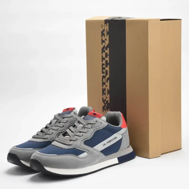 La Martina Low Top Leather Sneakers Grey - Gentel Grab الجزائر
