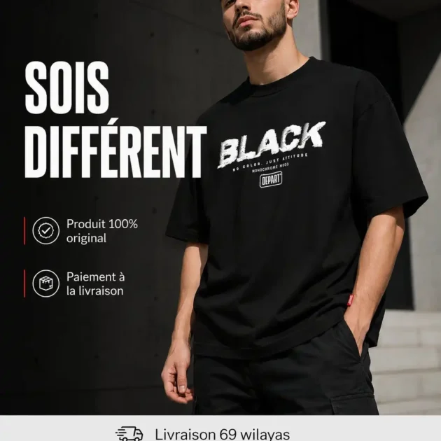 Départ Homme T-shirt Oversize Black - Gentel Grab الجزائر